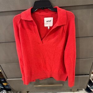Aerie Oversized Red V-Neck Sweater